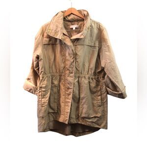 New York & Company Rain Trench Coat With Hidden Hood Full Zip Snap Closure Med